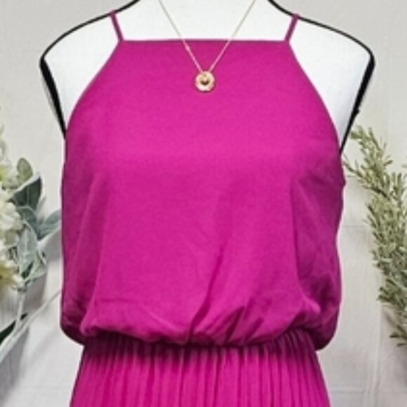 SAM EDELMAN | CHIFFON PLEATED SLEEVELESS MIDI DRESS- FUCHSIA PINK - Picture 5 of 16